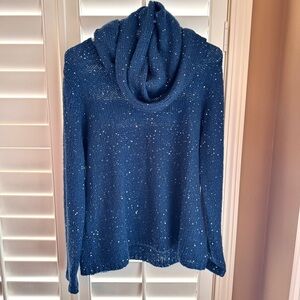 Appleseed’s Blue Sequin Knit Sweater L Cowl Neck Shimmer Cozy